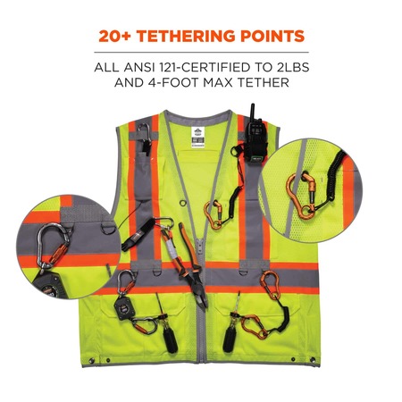 Glowear By Ergodyne Lime Hi Vis Tool Tethering Safety Vest Kit, Class 2, L/XL 8231TVK